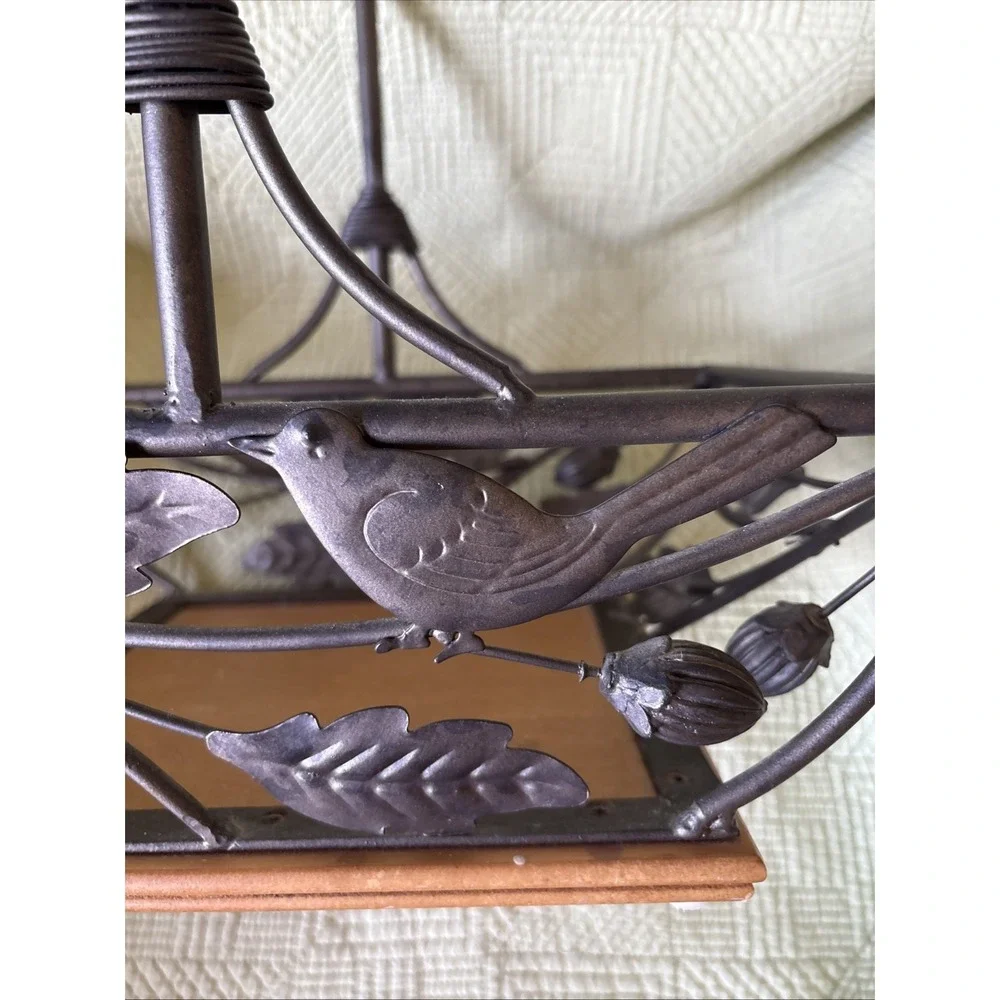 Beautiful Vintage Bronze Metal Rectangular Basket w/Handle & Wood Base 12.5x9
